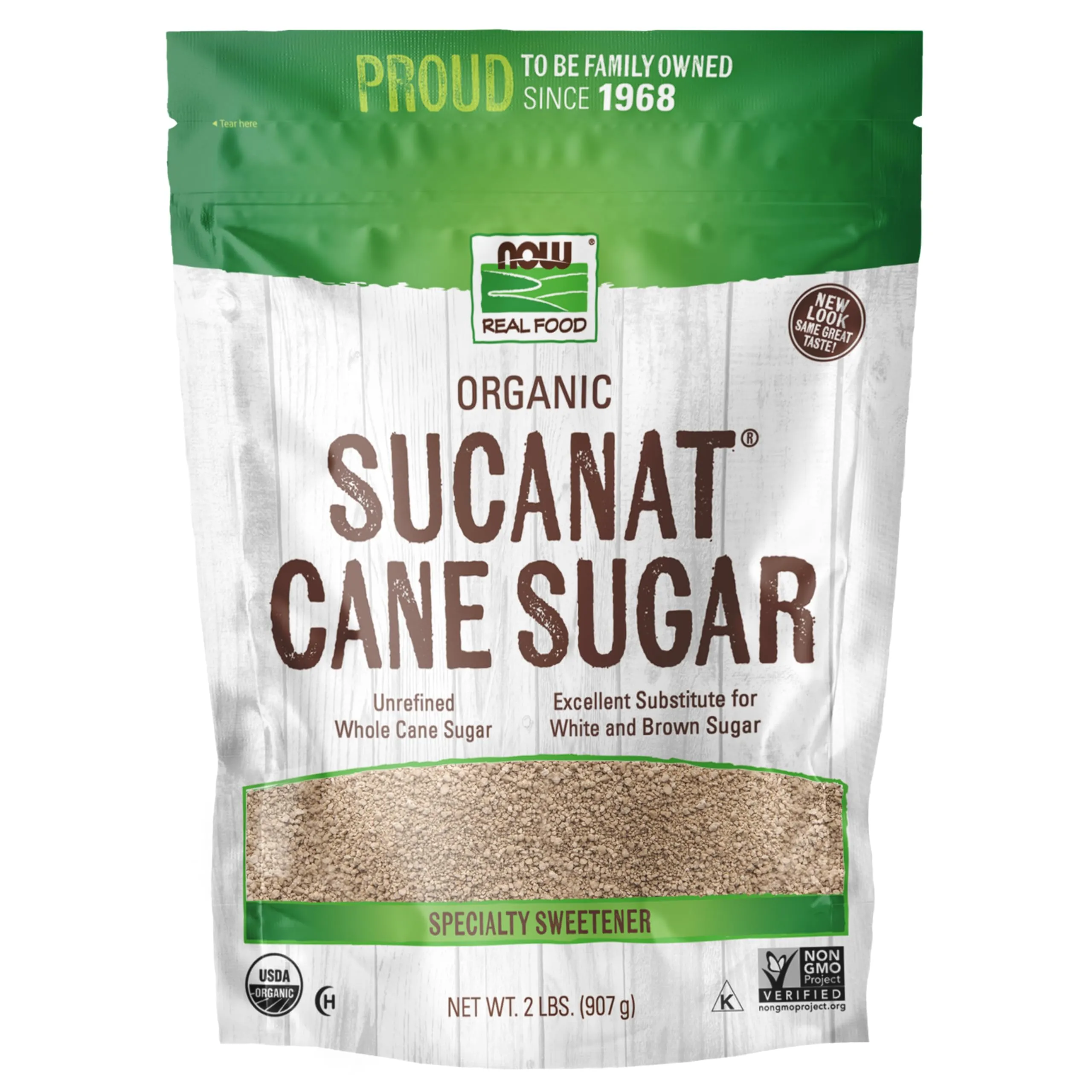 NOW Foods, Certified Organic Sucanat Cane Sugar, Powder from Pure Evaporated Cane Syrup, Excellent Substitute for White and Brown Sugar, Certified Non-GMO, 2-Pound (Packaging May Vary)