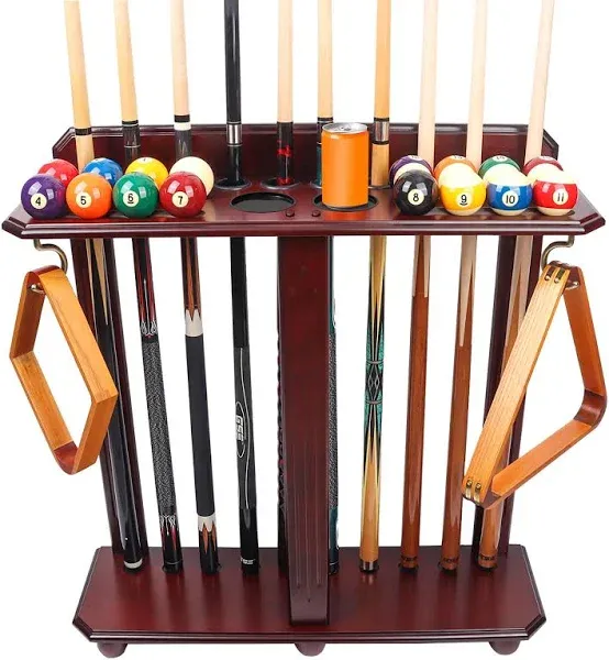 GSE Games & Sports Expert Floor Stand Billiard Pool Cue Racks Only, Holds 10 Pool Cue Sticks, 2 Drink Holders, Billiard Ball Racks and Full Set of Pool Balls (Black)