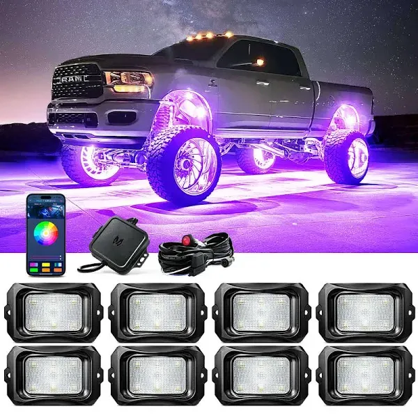 MICTUNING C2 RGB LED Rock Lights MultiColor Underglow Underbody Neon Light 8Pods