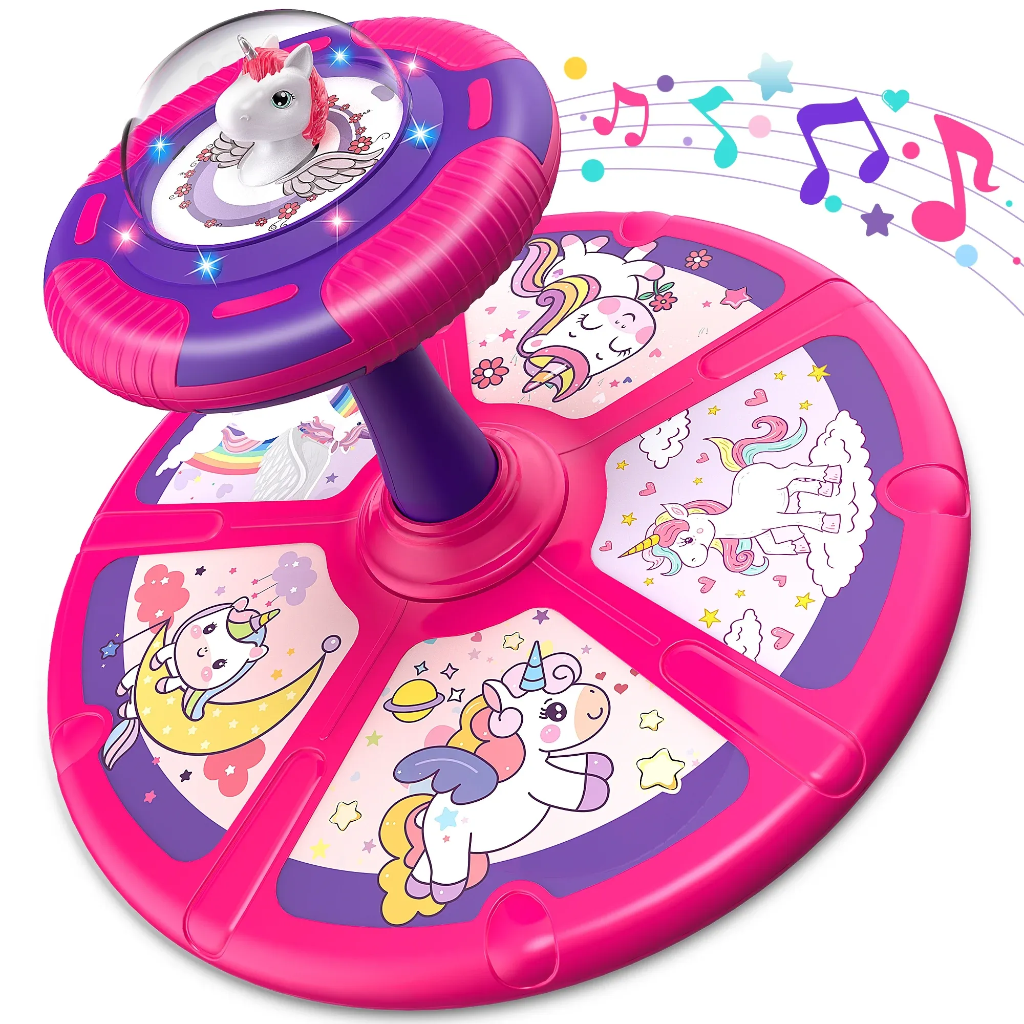 Unicorn Sit and Spin Toy, Birthday Gift for Girls Age 1 2 3 4 Years Old, Toddler Toys, with LED and Music, 360° Spin