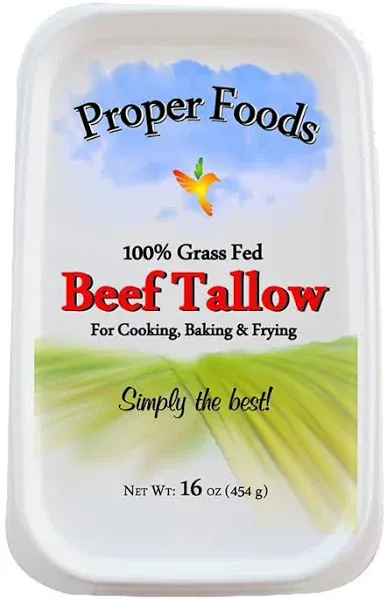 Proper Foods 100% Grass-Fed Beef Tallow - Pasture Raised - For Cooking, Baking & Frying - 16 oz