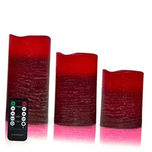 Flameless Candles Real Wax LED Pillar Candles Battery Operated with Cycling Red