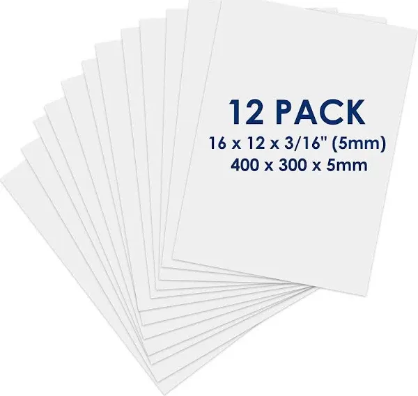 Foam Board 16 x 20 x 3/16" Premium 12 Pack White Poster Board