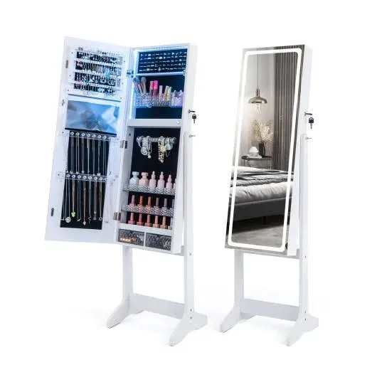 Costway Lockable Jewelry Armoire with Lighted Full-Length Mirror