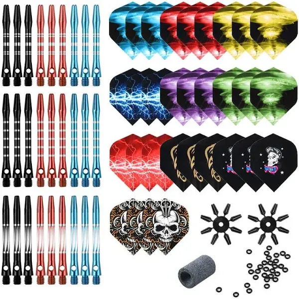 Dart Accessories Kit Including Aluminum Dart Shafts Dart Flights 104 Pieces