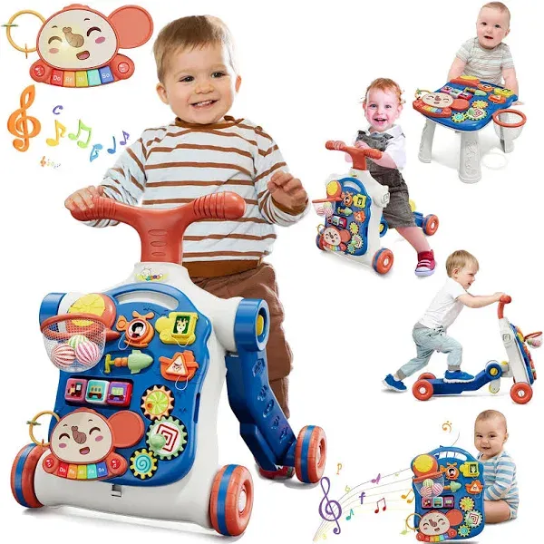 HYES 5 in 1 Baby Push Walker for Baby Boy Activity Center Learning to Walk Sit to Stand Early Learning Push Toys for Infant 1