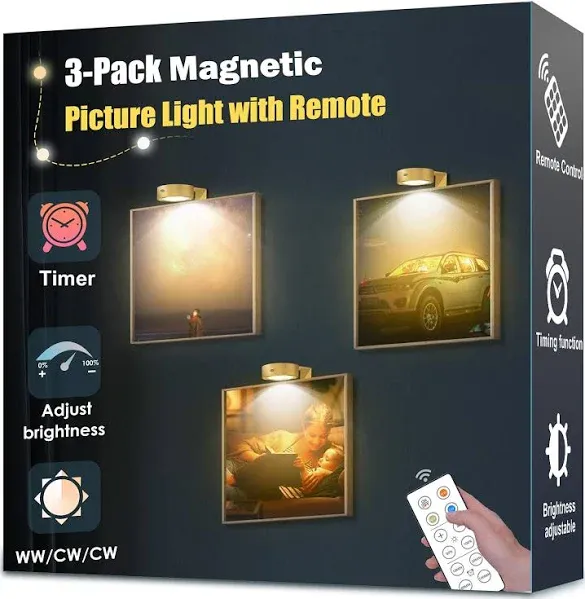 Yimaxps 3-Pack Battery Operated Magnetic LED Picture Light