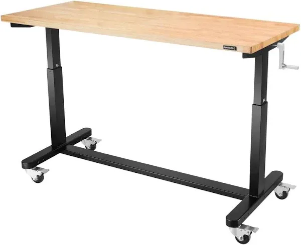 Adjustable Work Table, Wooden Top Workbench with Casters and Leveling Feet WORKPRO Size: 38" H x 60" W x 24" D