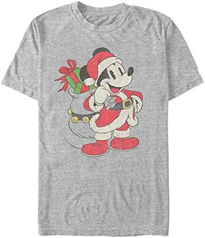 Mickey Mouse Shirt Mens Medium Heather Gray Christmas Santa Hat Disney