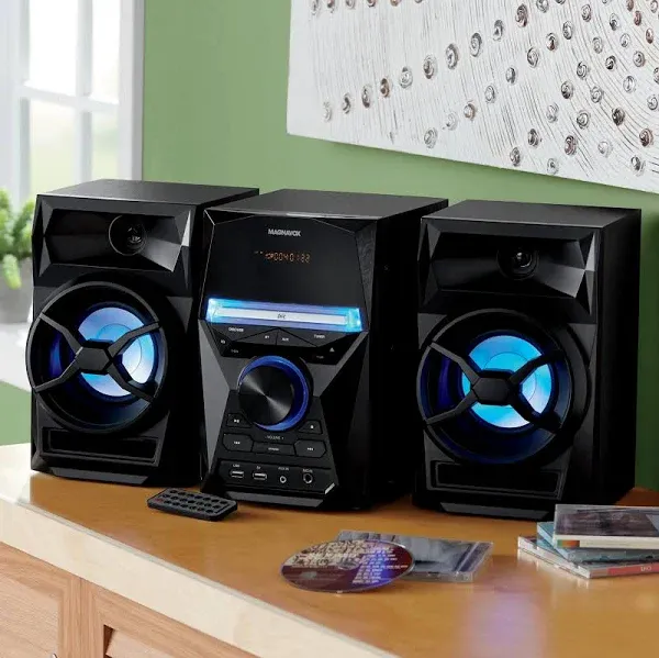 3-Piece CD Shelf System with Bluetooth, FM Radio, Remote Control, Colored Spe...