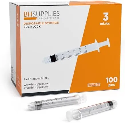 BH Supplies 3ml Luer Lock Tip Syringes No Needle Sterile Individually