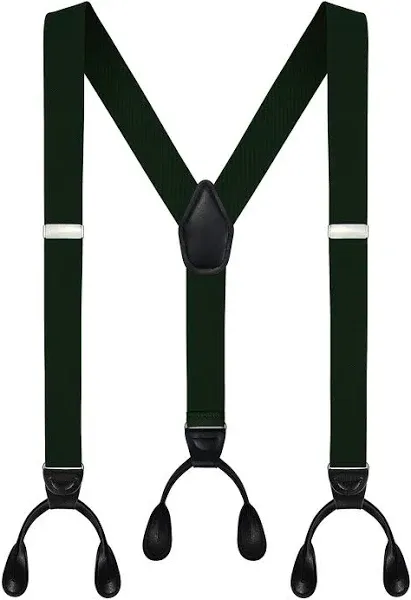 Moulen Men's Y-Back 1.4 Inches Wide Button End Elastic Adjustable Suspenders, Black