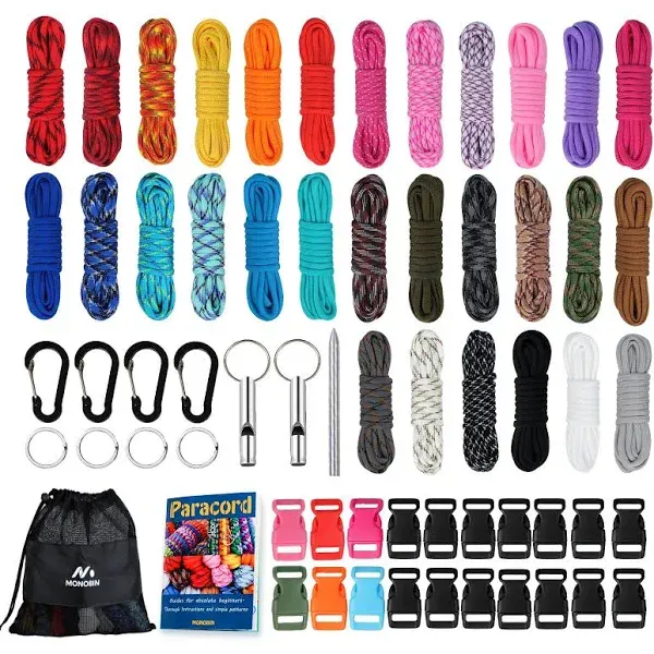 MONOBIN Paracord Combo Kits - 550 Type III Parachute Cord - Bracelet Crafting Kits, Survival Rope Making lanyards,Dog Collar,Bracelet