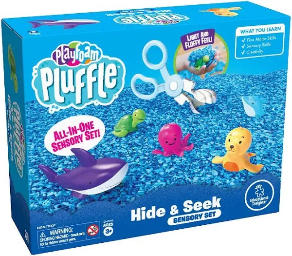 Educational Insights Playfoam Pluffle Ocean Sensory Set with 2 Colors of Playfoam Pluffle, 9 Piece Set, Ages 3+