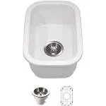 Houzer Platus 13 inch White Fireclay Undermount Single Bowl Bar Sink with Strainer & Grid - PTB-1318 WH-C