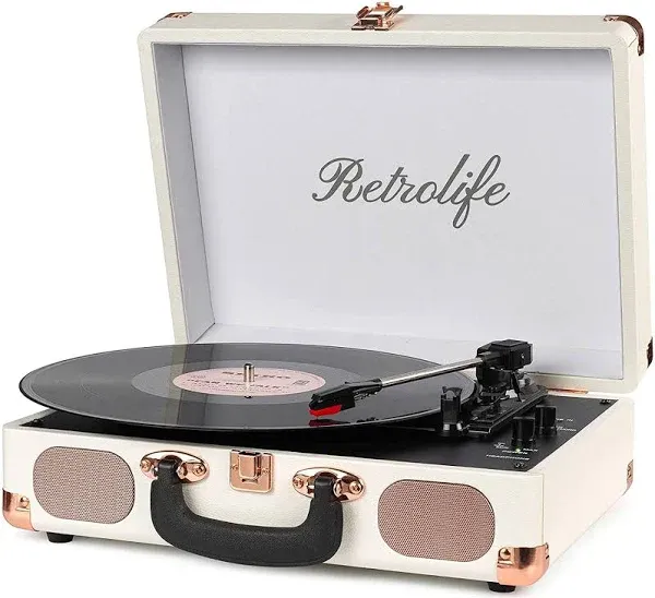 Record Player Bluetooth Portable Suitcase Vinyl Player with Built-In Speakers Re