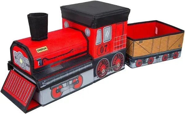 Orbrium Toys Train Shaped Collapsible Toys Storage Bin Organizer for Thomas Wooden Train, Thomas the Tank Engine and Trackmaster, etc.