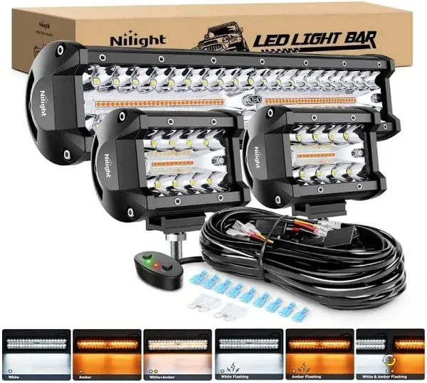 12 Inch 300W Amber White Led Light Bar Kit | 2PCS 4 Inch 60W Light Pods | 16AWG Wire