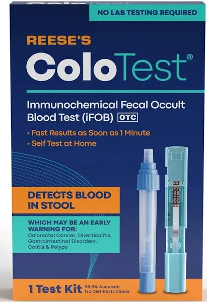 Reese's ColoTest Immunochemical Fecal Occult Blood Test (iFOB) FIT Test for Colorectal Cancer Screening 1ct