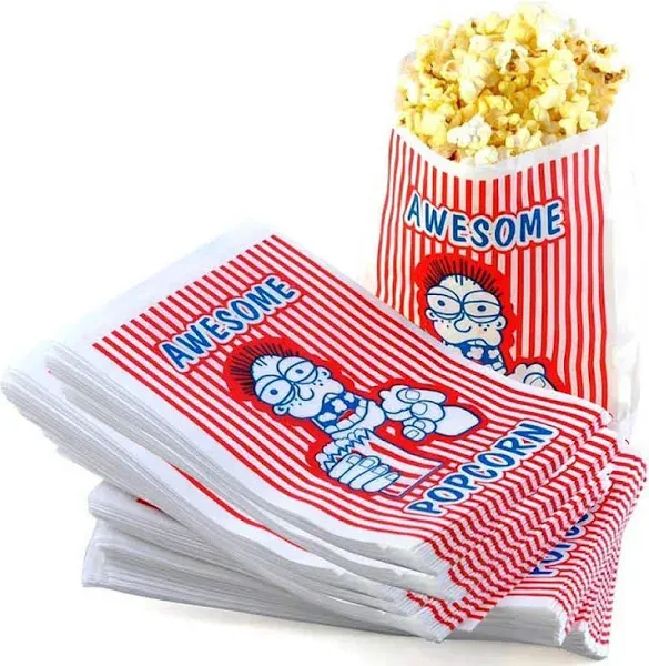 2-Ounce Popcorn Bags – Case of 100 Individual Popcorn Snack Bags – Grease Resistant Coated Paper with Large Opening by Great Northern Popcorn