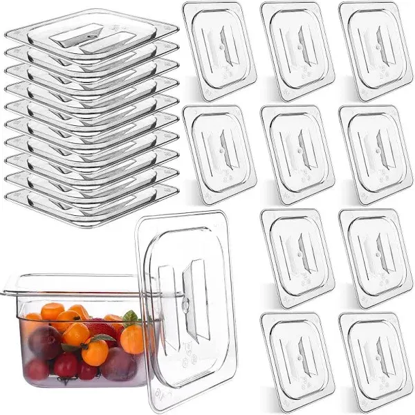 10 Pack 1/6 Size Clear Food Pan Lids Polycarbonate Universal Handled Food Pan