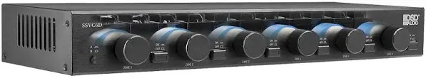 ssvc6 dual 2x audio source 6zone 300w Speaker selector with independent zone Volume Control black brushed aluminum finish osd audio