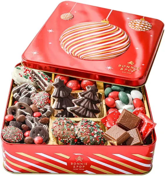 Holiday Chocolate Candy Gift Basket with Keepsake Tray -