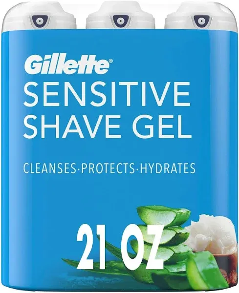 Gillette Sensitive Shave Gel with Aloe & Shea Butter, 7 Ounce (Pack of 3)