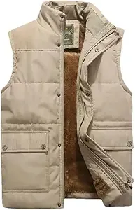 Sleeveless Jacket Fur Warm Vest Fleece Jacket Winter Vest Coat Padded and Thickened Vest Multi-Pocket Design(Khaki,X-Large)