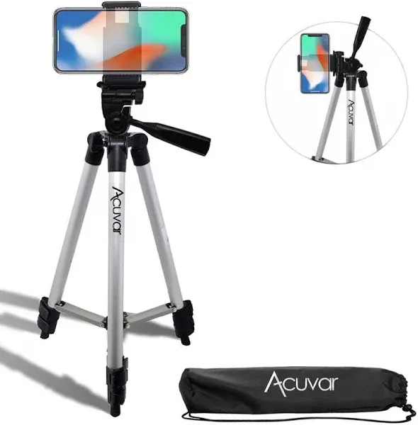 Acuvar 50" Aluminum Camera Tripod with Universal Smartphone Mount