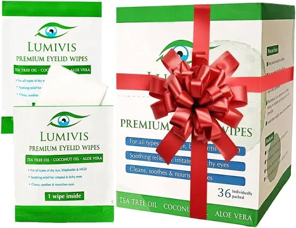 Lumivis Eyelid & Eyelash Wipes with Tea Tree Oil 36 Pcs Daily Eye Cleanser for Blepharitis