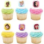 DecoPac Disney Princess Gemstone Rings, Cupcake Decorations Featuring Mulan, Cinderella, Tiana, Belle, Rapunzel and Ariel, Multicolored 3D Food Safe Cake Toppers – 24 Pack