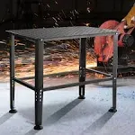 VEVOR Welding Table, 36" x 24" Adjustable Workbench, 0.12" Thick Industrial Workbench, 600lb Load Capacity Metal Workbench, Heavy Duty Carbon Steel