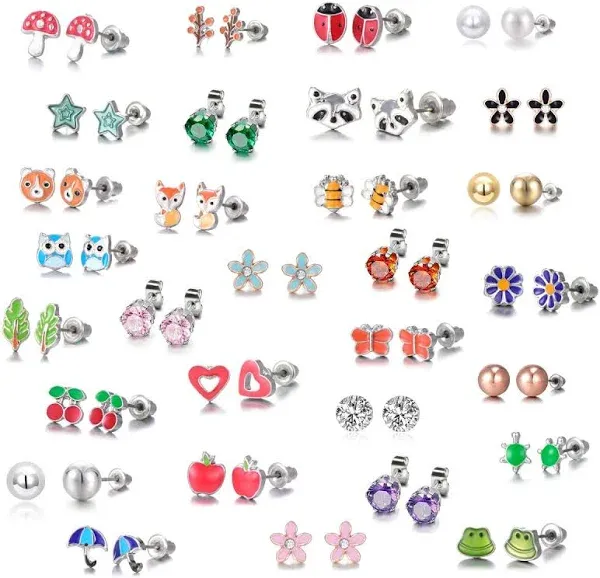 30 Pairs Stainless Steel Cute Animals Fox Stud Earrings