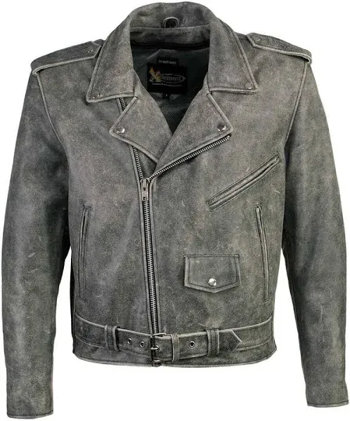 Xelement Men's B7149 Distressed Classic Motorcycle Leather Jacket