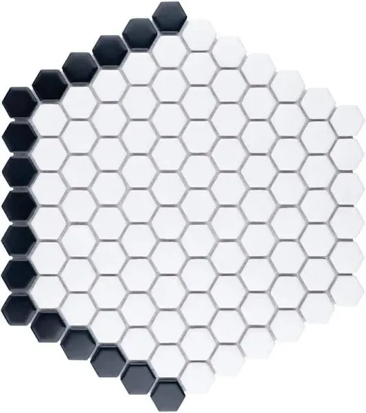 Metro Geo 1" Hex Matte White with Black Edge 10-1/2" x 11-5/8" Porcelain Mosaic Floor and Wall Tile Merola Tile