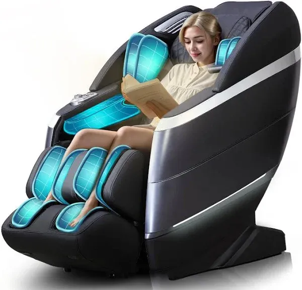 4D Full Body Massage Chair with Flexible 166° Track, Reading Light, 18 Massage Modes, 11 Techniques, 36 Airbags, Zero Gravity Recliner with Yoga Stretch and Foot Massage Black