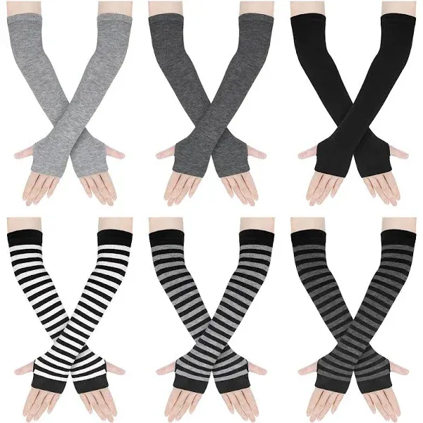 Amandir Long Fingerless Gloves for Women Arm Warmers Knit Thumbhole Stretchy Gloves