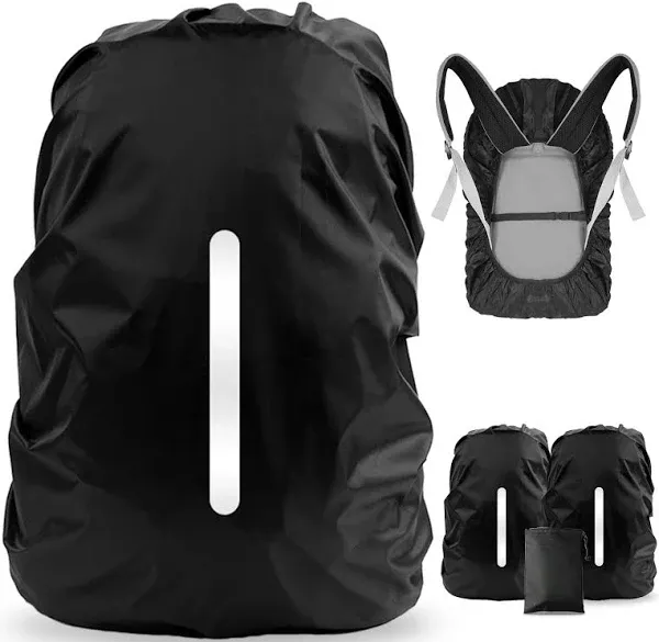 LAMA 2pcs Waterproof Rain Cover for Backpack, Reflective Rainproof Protector for Anti-dust and Anti-Theft M 26L-40L Black