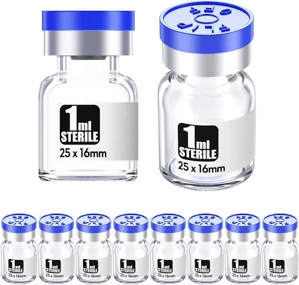 Ks-Tek Sterile Empty Vials with Self Healing Injection Port,with Aluminum plastic Cap,Sterile Package (1ml Clear,10)