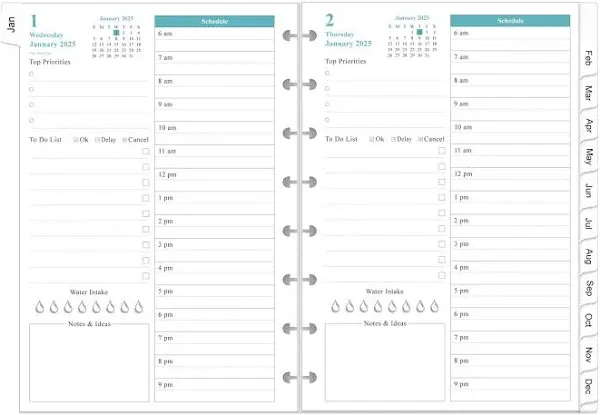 2025 Planner Refills – One Page Per Day, 8-Disc Discbound 2025 Daily ＆ Monthly Planner, Runs from January 2025 to December 2025, Prioritized, To-Do List, Notes, 5.8" x 8.5"