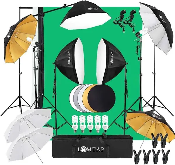 Lomtap Backdrop Stand Green Screen Photography Lighting Kit 3 Softboxes 5 Photo