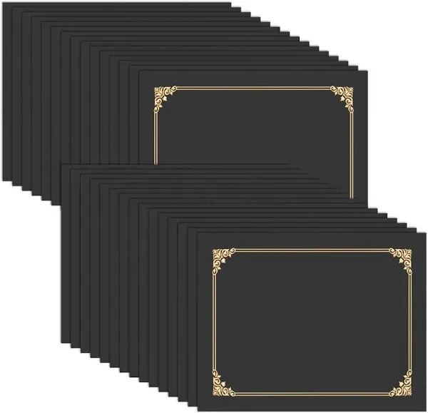 SUNEE Certificate Holders(Black, 30 Packs), Diploma Covers Gold Foil Border, for Letter Size 8.5x11 Certificates, Cardstock, Document Papers