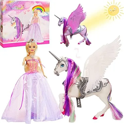 Bettina White Unicorn Set with 12 Fairy Tale Princess Doll