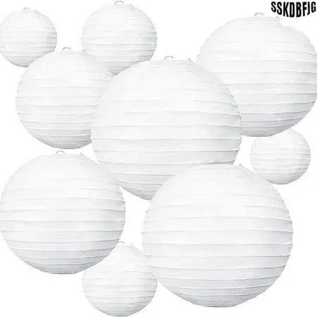 10Pcs White Paper Lanterns Decorative Chinese/Japane<wbr/>se Hanging round Paper Lante