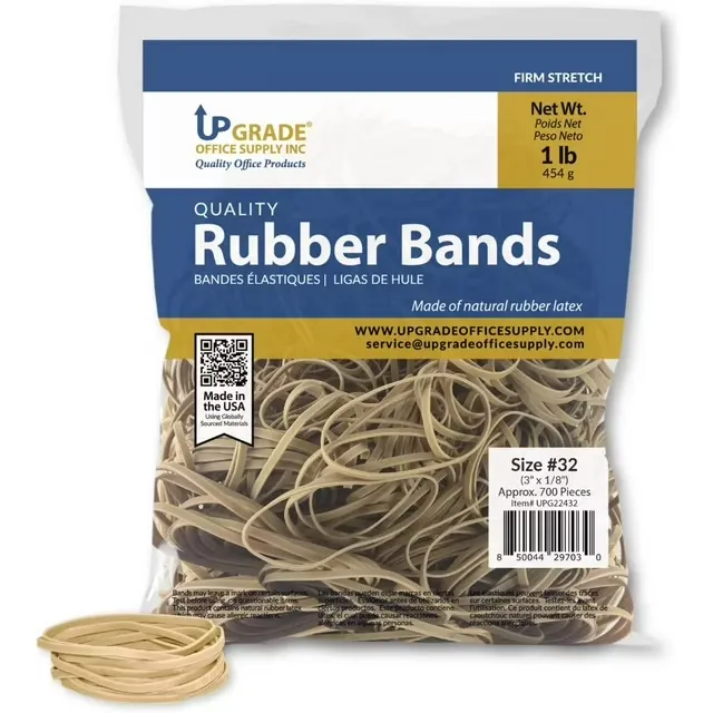 Upgrade Office Supply UPG22432 Rubber Bands, Size #32 (3" x 1/8"), Natural Crepe, Made in USA (1 Pound Bag)