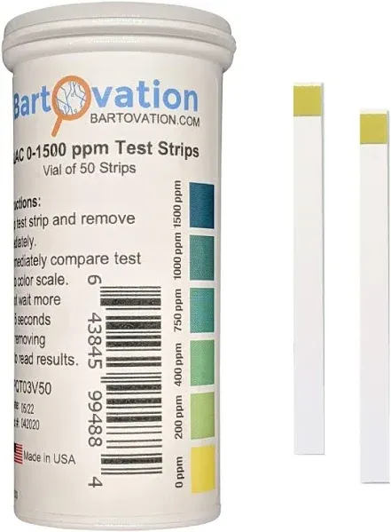 Quaternary Ammonium (QAC, Multi Quat) Sanitizer Test Strips, 0-1500 ppm [Vial of 50 Strips]