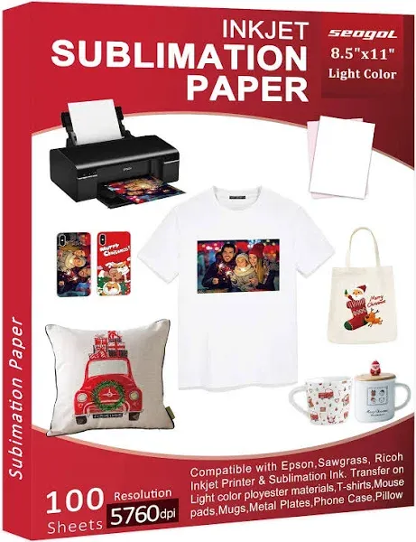 seogol Sublimation Paper 100 Sheets 8.5 x 11 Inches 125gsm for Any Inkjet Printer with Sublimation Ink Epson