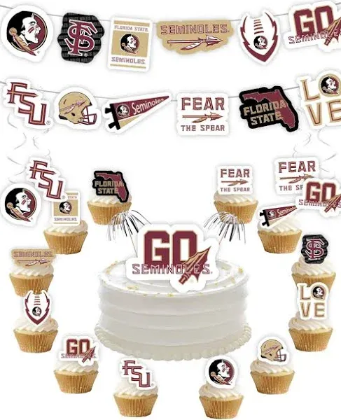 PartyKandy Florida State Party Supplies (42 Pieces) FSU Decorations for Graduation, Tailgating and Birthday Party with FSU Banner and Cake Toppers Decorations