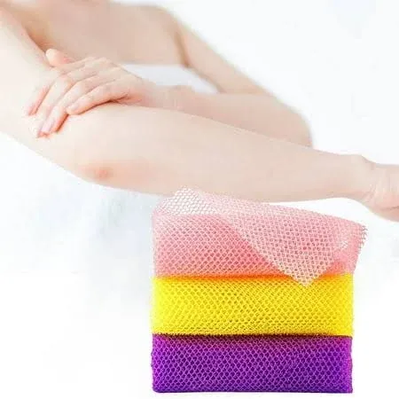 UJFQBH 3 Pieces African Bath Sponge African Net Long Net Bath Sponge Exfoliating Shower Body Scrubber Back Scrubber Skin Smoother,Great for Daily Use (Pink,Yellow,Purple)